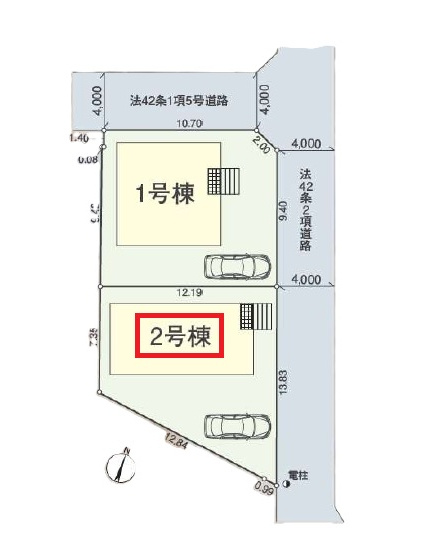 清瀬市竹丘3丁目・全2棟　新築一戸建　2号棟の区画図|【全2棟・2号棟】
駐車2台可能です。(車種制限あり)