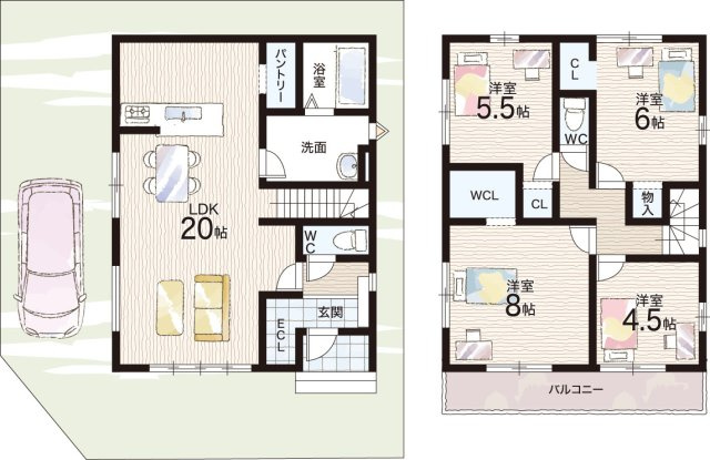 藤井寺市小山　第1期　新築一戸建ての間取り|1号地