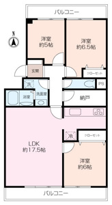 3LDKの使いやすい間取りですので、単身の方はもちろん、ファミリーの方へもオススメの間取りとなります。