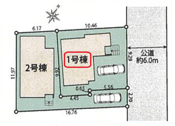 狭山市水野・全2棟　新築一戸建　1号棟の区画図|【全2棟・1号棟】カースペース1台分。