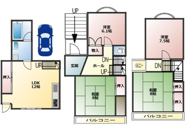 【間取り】 | 明石市大久保町大窪　中古戸建 | 3階建て　4LDKです。