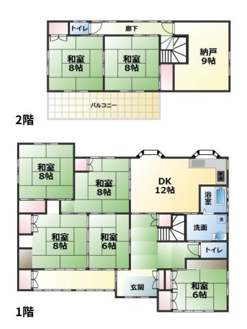 【間取り】 | 磐田市合代島　大きな中古住宅 | 7DK、全室6帖以上の広さ！【新東名】新磐田スマートICまで車で3分！