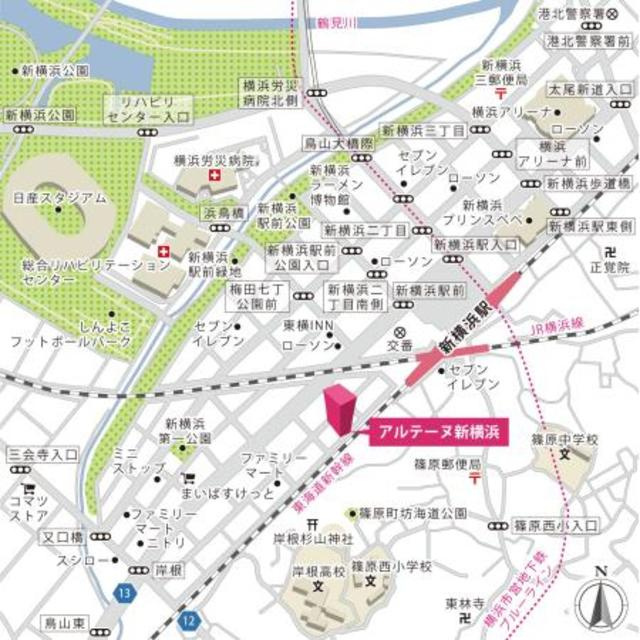 アルテーヌ新横浜の地図