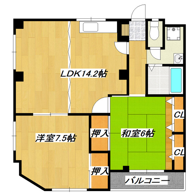 市川ハイムⅢの間取り|広々14帖超えのＬＤＫです♪