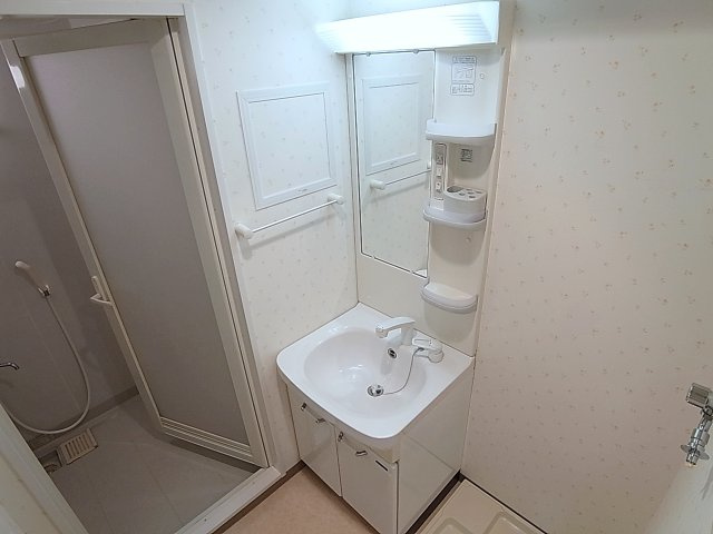 アネシスコート門口の洗面所|温水シャワー付洗面化粧台