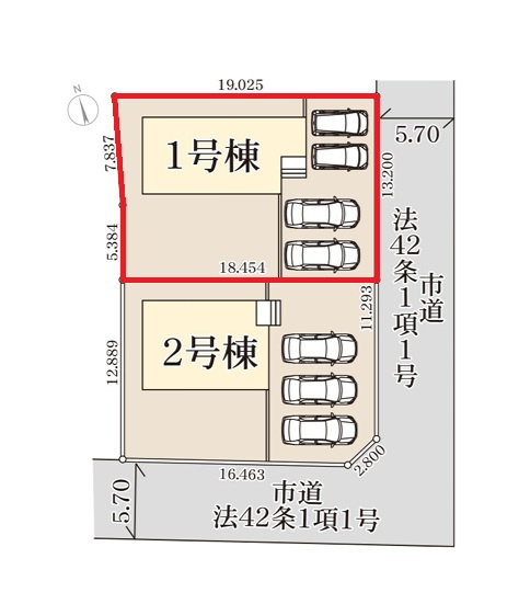 リーブルガーデン  小美玉市上玉里第2　1の区画図|並列駐車可能です。気になる他の物件と合わせての現地ご案内も可能です。HPから、またお電話でも、お気軽にお問い合わせください。

