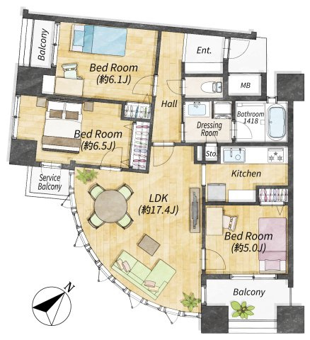 エクセルシティ三宮イメージファクトリーのその他|リフォームした場合のイメージ
個室を増設し、ファミリー向けの住戸にリフォームすることも可能です