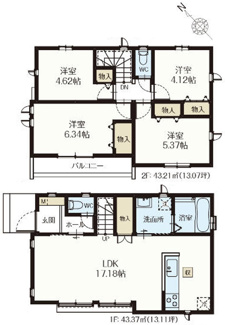 【間取り】 | 【仲介手数料無料！！】府中市住吉町3丁目　新築戸建て（全7棟）D号棟　5690万円 | D号棟　4LDK 車庫2台　土地：109.40㎡（33.09坪）　建物：86.58㎡