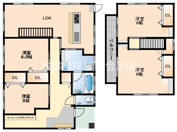 久留米市田主丸町豊城の一戸建ての間取り