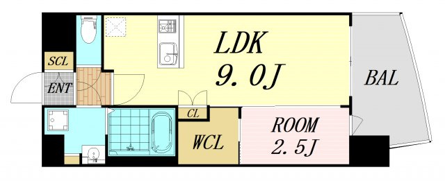 プレサンス江坂ベルフィーヌ　仲介手数料無料の間取り