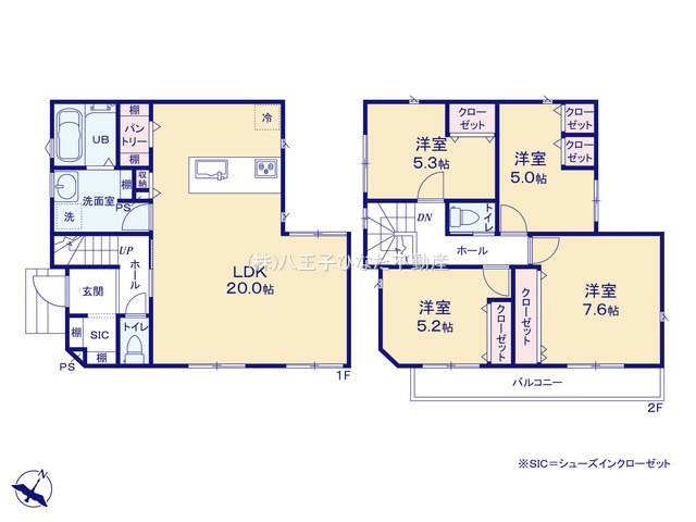 『八王子市新築戸建て』八王子市上柚木2261-2【仲介手数料無料】　１期の区画図|～仲介手数料無料☆八王子ひなた不動産～　八王子市上柚木　新築戸建て