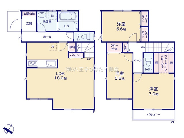 『八王子市新築戸建て』八王子市上柚木2261-2【仲介手数料無料】　１期の間取り|～仲介手数料無料☆八王子ひなた不動産～　八王子市上柚木　新築戸建て