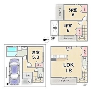【参考プラン】 | 中京区壬生天池町　建築条件付 | 《参考プラン》建物価格：1898万円　延床面積：87.75平米（1F:26.19平米　2F:35.64平米　3F:25.92平米）