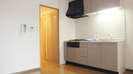 ＩＳＩＩビルの居間・リビング|シンク横に冷蔵庫置場あります