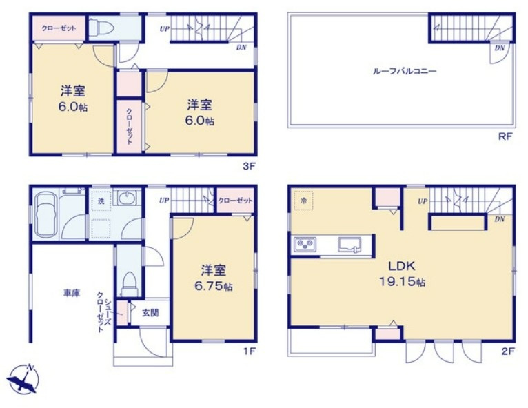 【新築】入間郡三芳町北永井新築分譲住宅 全1棟の間取り|ルーフバルコニー(屋上)付き！