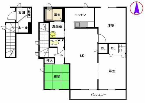 熊本市北区楠８丁目のアパートの間取り