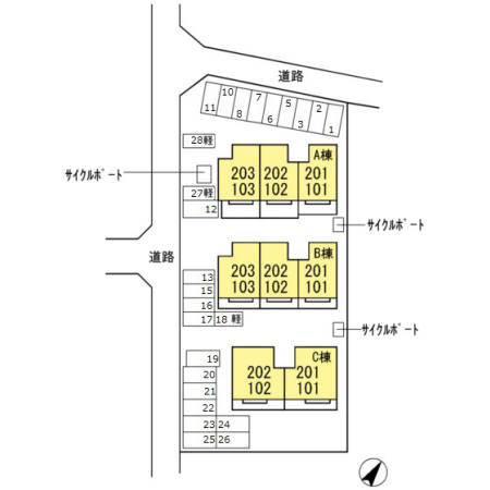ハイツNINOWARI　A棟の区画図