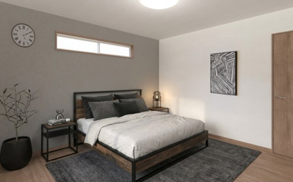 【完成予想図】 | 【主寝室　CG家具設置イメージ】
※画像に含まれる家具家電はCGで作成したイメージです。実際の物件には付帯しません。