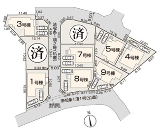 【区画図】 | 【仲介手数料無料！！】稲城市若葉台1丁目　新築戸建て（全9区画）5号棟 5780万円 | 私道：429.96㎡　持分：14分の1