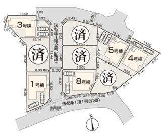 【区画図】 | 【仲介手数料無料！！】稲城市若葉台1丁目　新築戸建て（全9棟）5号棟 5680万円 | 私道：429.96㎡　持分：14分の1