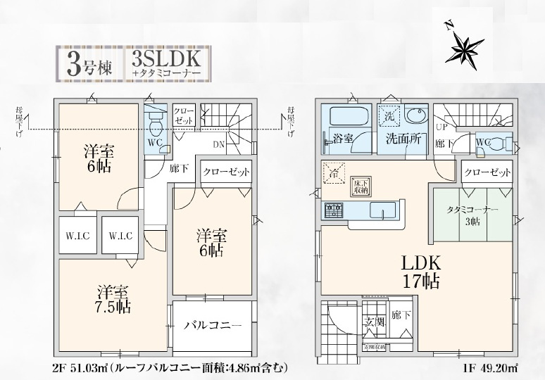 所沢市久米・全3棟　新築一戸建　3号棟　～駐車並列2台～