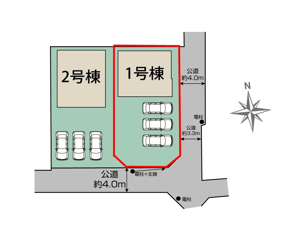 郡山市小原田２丁目　　　1号棟　　　小原田小学校、小原田中学区の区画図