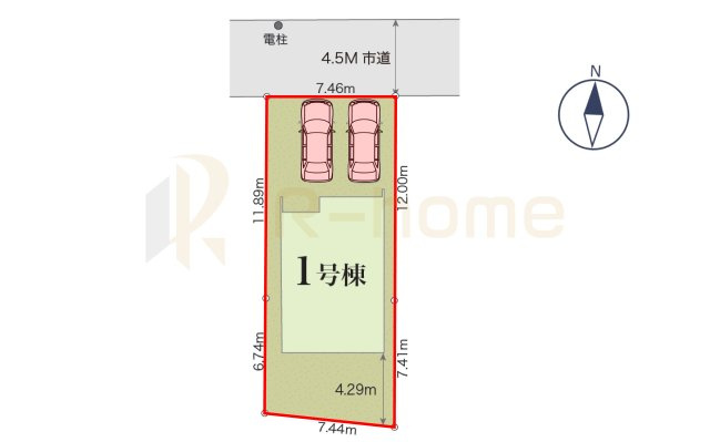 牛久市上柏田4丁目第1期　新築戸建て　1号棟の区画図|大きなお買い物だからこそ、メリット・デメリットを伝えさせて頂きます。
R-homeにお任せください♪