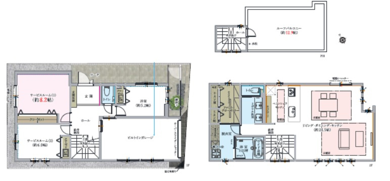 目黒区柿の木坂　新築戸建1号棟の間取り