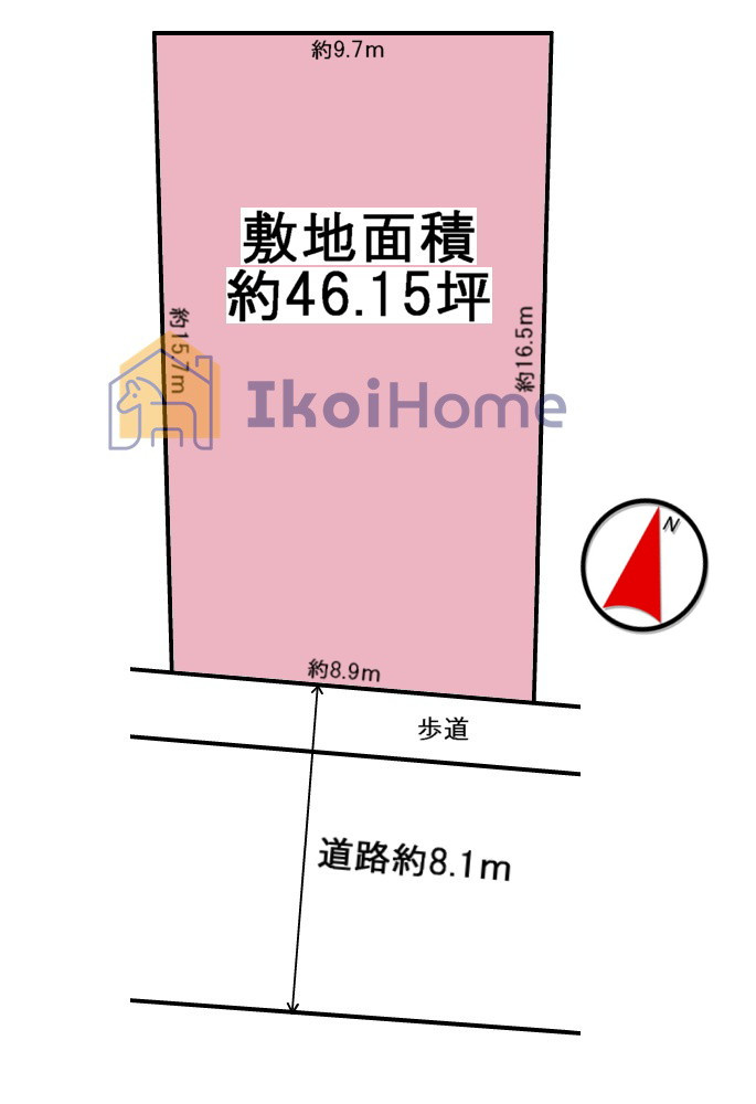 神戸市西区富士見が丘1丁目　土地の土地図|南東向き約46.15坪！間口8.9m！前面道路幅員約8.1mで広々しております！