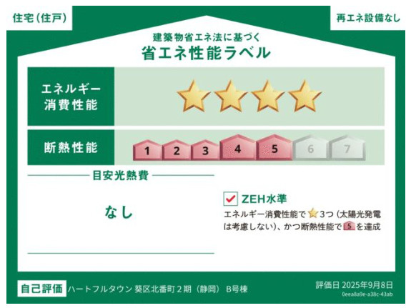 売新築戸建　静岡市葵区北番町の省エネ性能ラベル