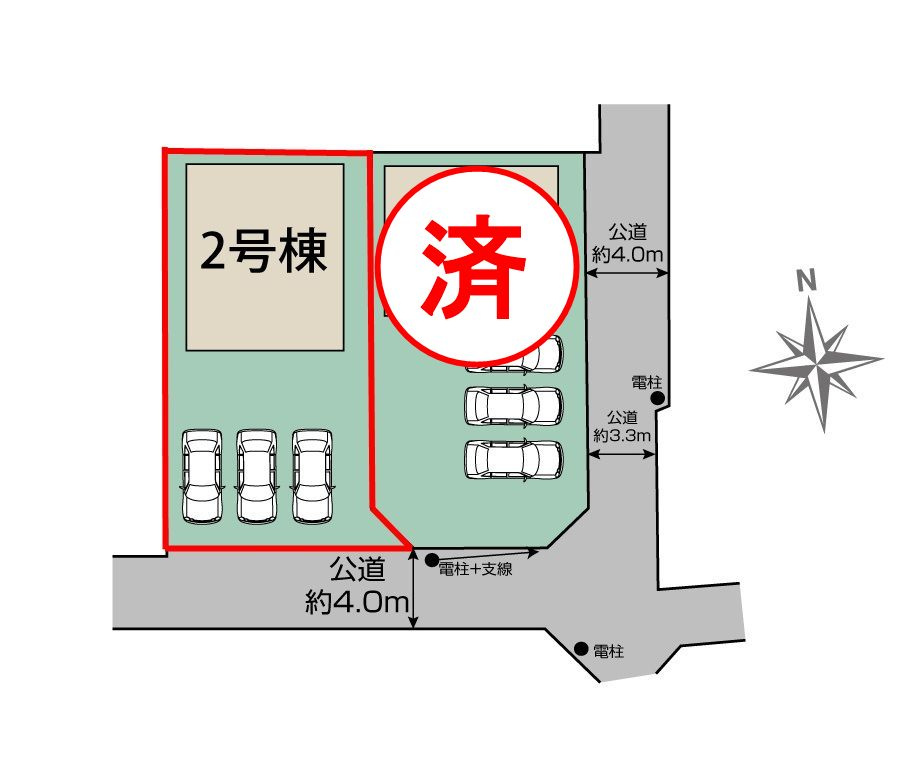 郡山市小原田２丁目　　　2号棟　　　小原田小学校、小原田中学区の区画図