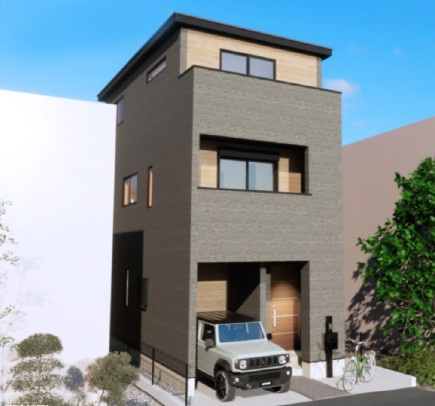 新築戸建　（川崎区小田6丁目）の外観パース|新築戸建　2SLDK　JR南武線「小田栄」駅徒歩9分　2階LDK17帖超　対面式キッチン　2SLDK　土地面積61.20㎡（18.47坪）　各部屋に収納スペースを完備　南側バルコニー　日当たり通風良好
