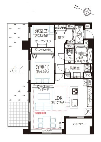 【間取り】 | イニシアイオ目黒学芸大学 | 販売価格：１４，８００万円　間取り：２ＬＤＫ　空室（ご見学可能ですのでお気軽にお問合せ下さい）