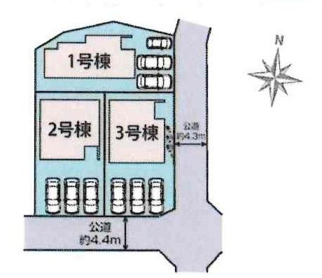 豊田市四郷町下古屋　全3棟・1号棟の区画図