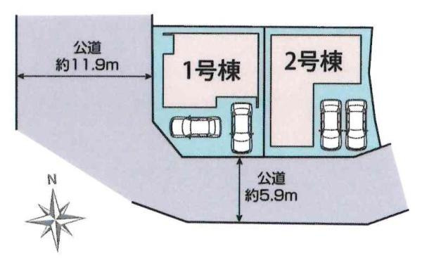 岡崎市若松町大廻　全2棟・1号棟の区画図|1号棟です。