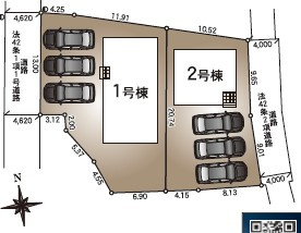 松本市今井　第3　新築戸建の区画図|土地約89坪、カースペースは並列3台駐車可能です。