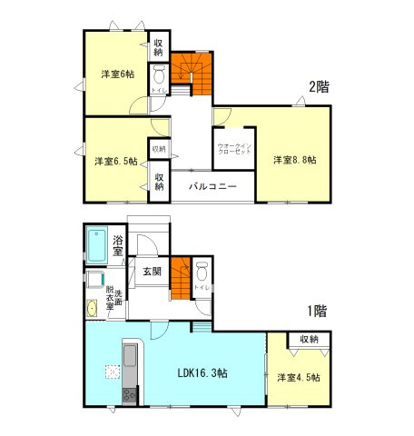 【間取り】 | リナージュ前橋市六供町1期ー① | 水回りを最短距離で結んだラクラク家事同線！
モダンな全居室洋室仕様！