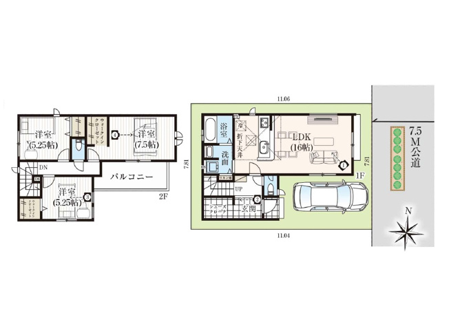 【間取り】 | 富士見市水谷東2丁目　新築一戸建住宅　全1棟　(志木本店) | ベビーカーやアウトドア用品もたっぷり保管できるシューズクロークのある邸宅。
3面採光で明るく開放的な住空間です。