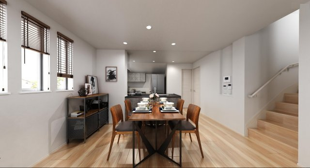 板橋区高島平5丁目 全2棟 B号棟の完成予想図|LDKは20.1帖のゆとりある空間です
リビング+水回りを配した生活しやすい間取り
足元には床暖房を施してます
(B号棟)