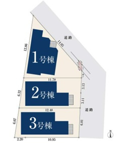 阿佐谷北6丁目・新築戸建・2号棟の区画図|1号棟：7,880万円、2号棟：7,680万円、3号棟：7,680万円