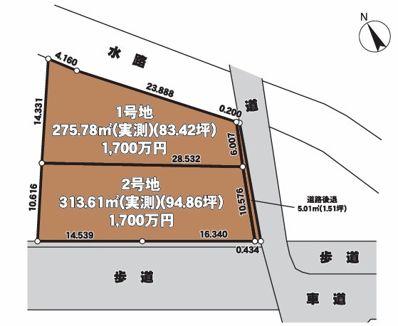 【LIGNAGE】前橋市三河町　売地　2号地の区画図