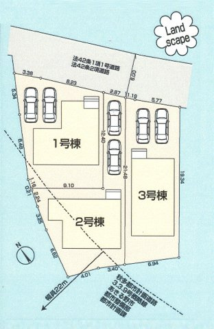 あきる野市野辺　新築戸建全3棟の区画図