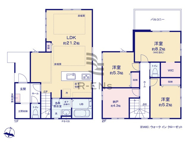 【間取り】 | 練馬区大泉学園町１丁目　新築戸建て　２号棟 | 広々約21帖のLDKでご家族ゆったりお過ごしいただけます