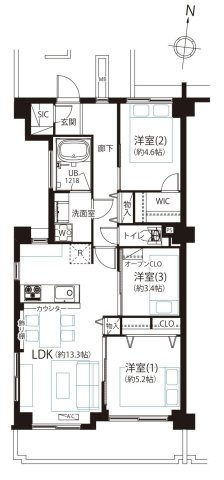 ライツ富士見台の間取り|専有面積64.29㎡の3LDK 南西向き角住戸につき陽当たり・通風良好です