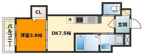 【間取り】 | GRAND SUN | 洋室3.8帖　１DK7.5 帖