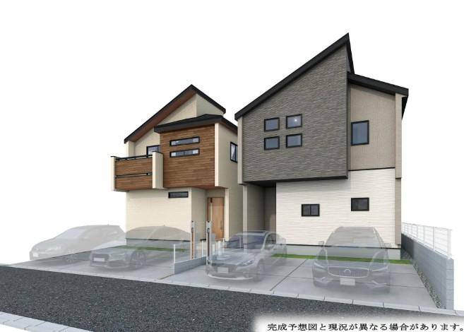 ブルーミングガーデン　岡山市北区一宮（３期）【仲介手数料無料】　の外観パース|右側