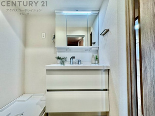 化粧品や洗顔料、歯ブラシなどの必需品をまとめて置ける収納スペースがあり、使用するたびに取り出す手間が省けます。また、水回りのため、濡れても大丈夫な素材が使用されており、お手入れが簡単です。