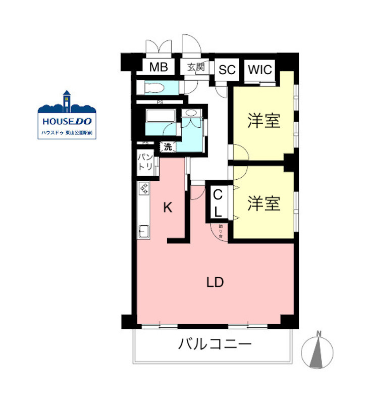 ◆ライオンズマンション八事ガーデン弐番館◆ペット可♪角部屋！の間取り|南東角部屋・2LDKのお部屋です