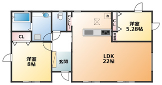 【間取り】 | リナージュ那須塩原市下永田5丁目24-1期　4号棟 | 南向きで陽当たりの良い間取りです