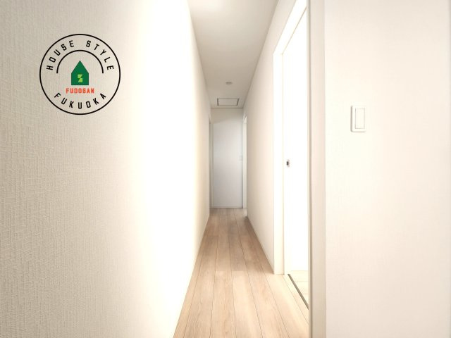 糟屋郡須恵町新原第5-3棟（2号棟）の内観：施工例|平屋はワンフロアしかないため、部屋と部屋の距離が近くなります。 生活音の緩衝材として廊下を活用するのがおすすめです。